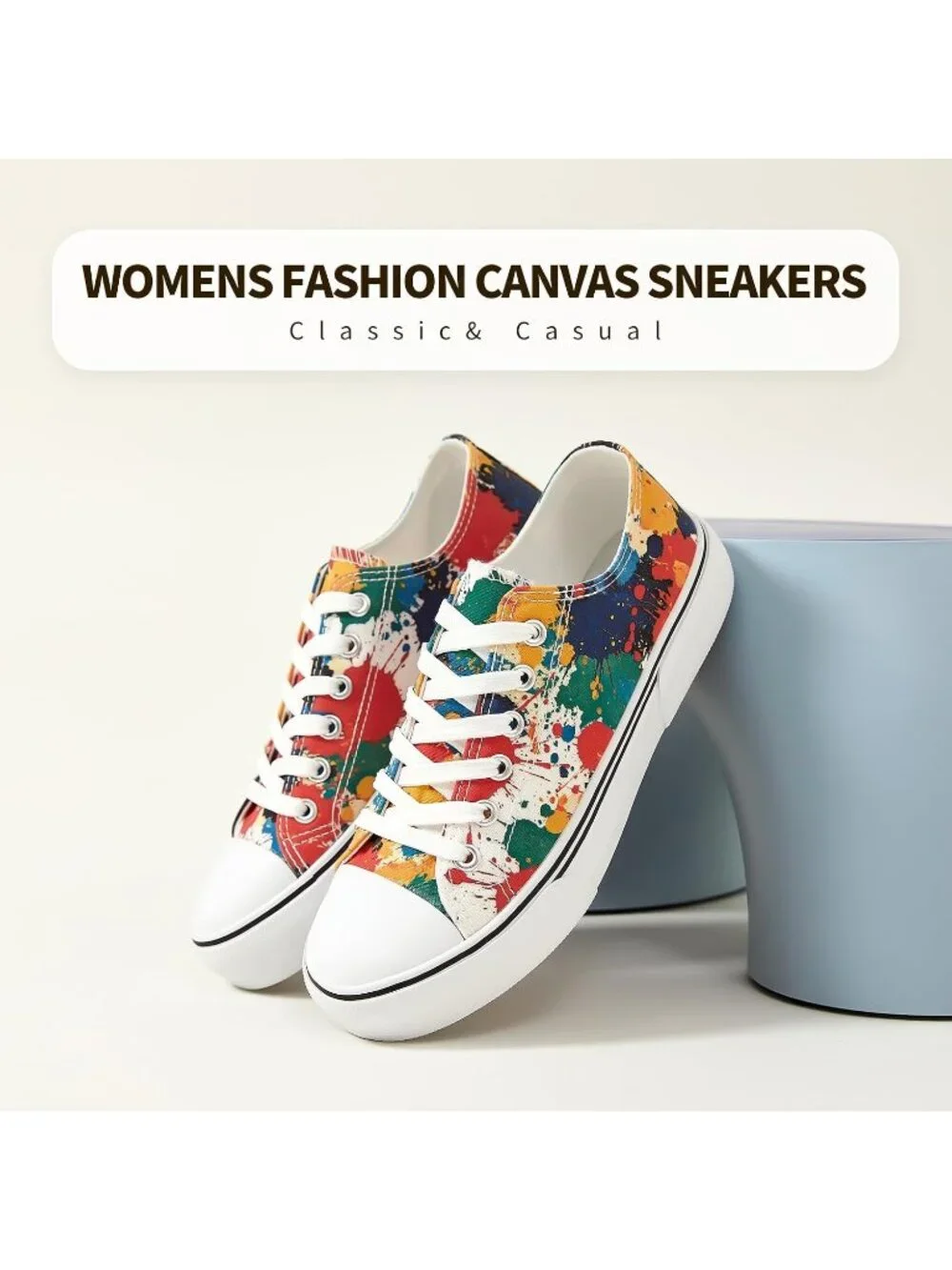Women's Splash Print Lightweight Low Top Canvas Slip On Casual Fashion Sneakers